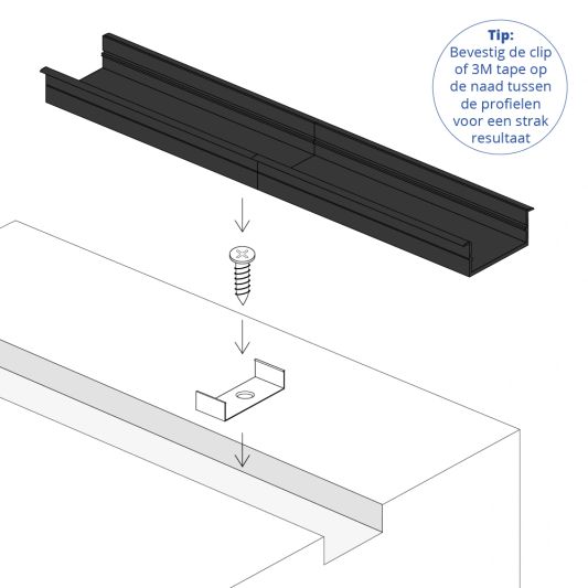 1 meter ledstrip profiel Basic Line zwart inbouw - breed en laag - compleet met afdekkap