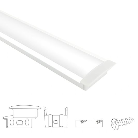 Aluminium ledstrip profiel wit inbouw 4M - breed en laag - compleet met afdekkap