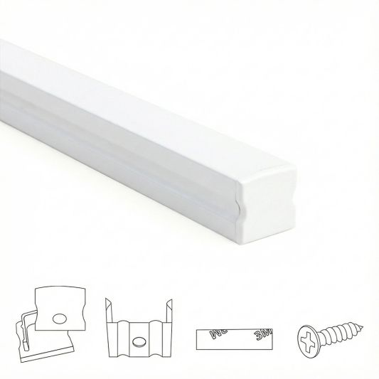 Aluminium ledstrip profiel wit opbouw 1M - 15 mm hoog - compleet met afdekkap