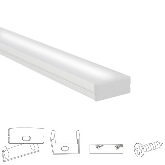 Aluminium ledstrip profiel wit opbouw 2M - breed en laag - compleet met afdekkap