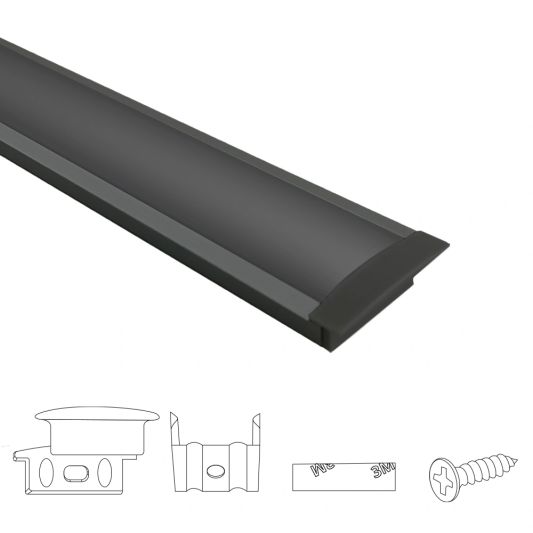 4 meter ledstrip profiel Basic Line zwart inbouw - breed en laag - compleet met afdekkap