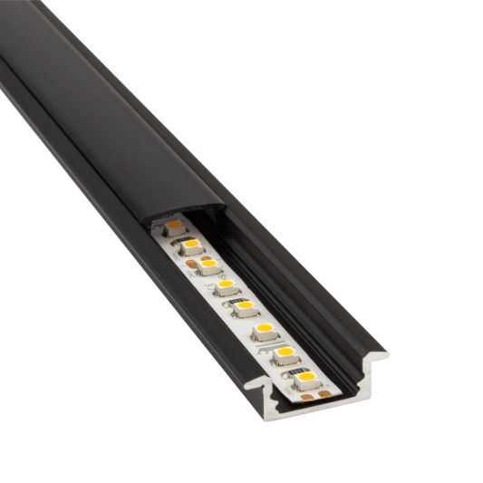 Aluminium ledstrip profiel zwart inbouw 1M Slim Line - 7 mm hoog - Compleet met afdekkap