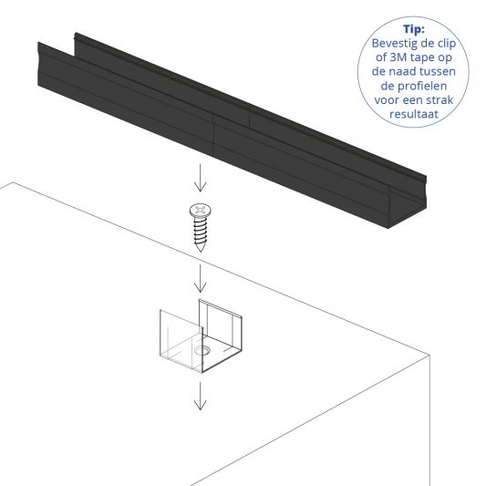 Aluminium ledstrip profiel zwart opbouw 1M - 15 mm hoog - compleet met afdekkap