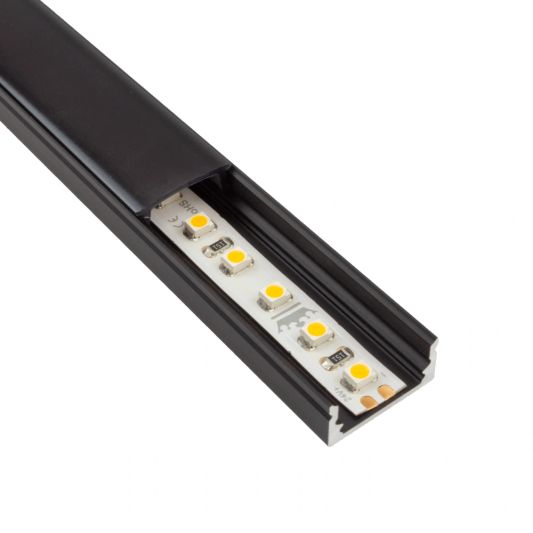 Aluminium ledstrip profiel zwart opbouw 3M - 7 mm hoog - compleet met afdekkap