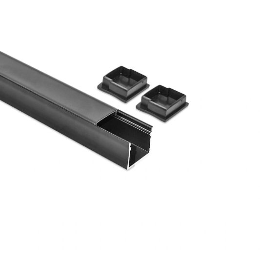 2 meter ledstrip profiel Basic Line zwart opbouw - breed en hoog - compleet met afdekkap