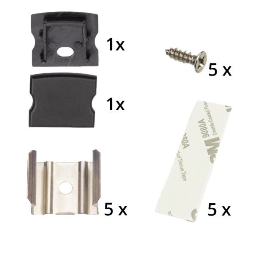 Aluminium ledstrip profiel zwart opbouw 2M - 15 mm hoog - compleet met afdekkap