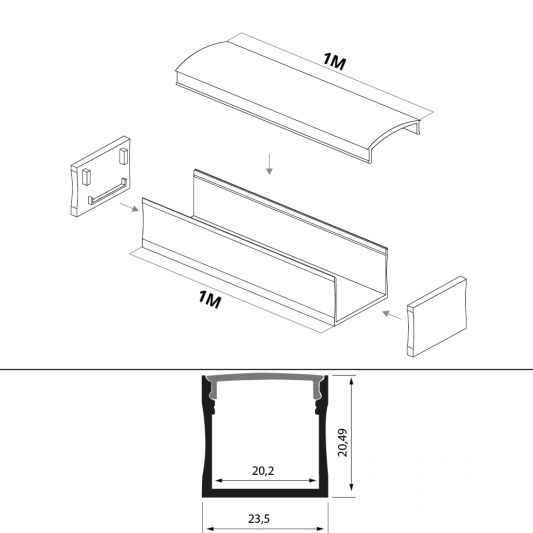 Led profiel 1 meter opbouw breed hoog 20 mm