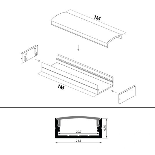 Led profiel 1 meter opbouw breed laag 10 mm
