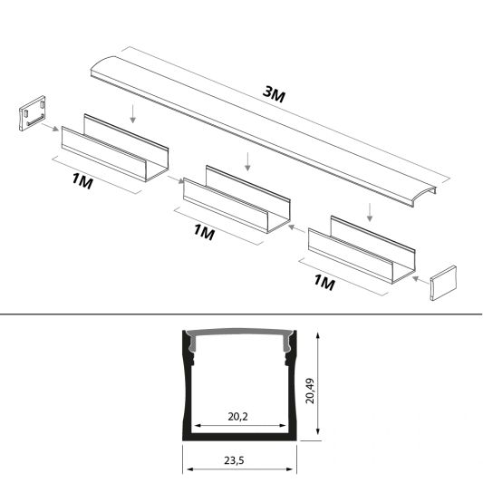 Led profiel 3 meter opbouw breed hoog 20 mm