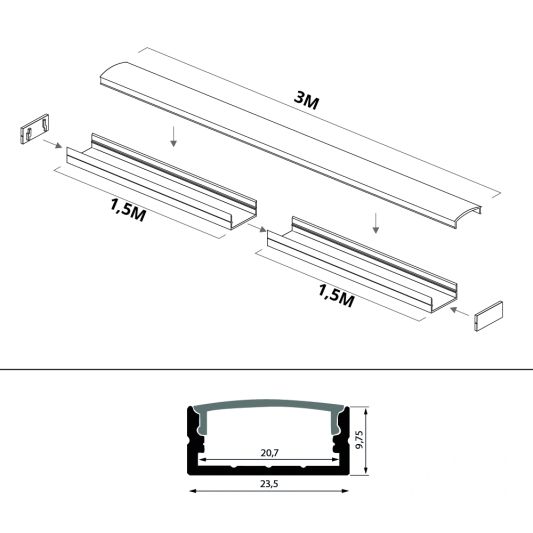 Led profiel 3 meter opbouw breed laag 10 mm