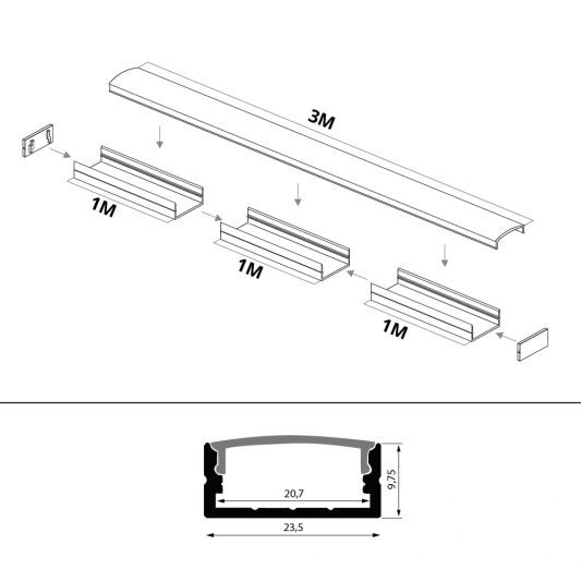 Led profiel 3 meter opbouw breed laag 10 mm