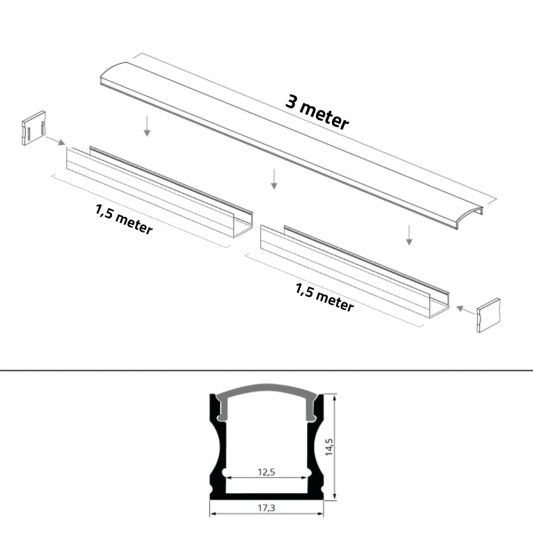 Led profiel 3 meter opbouw hoog 15 mm slim line