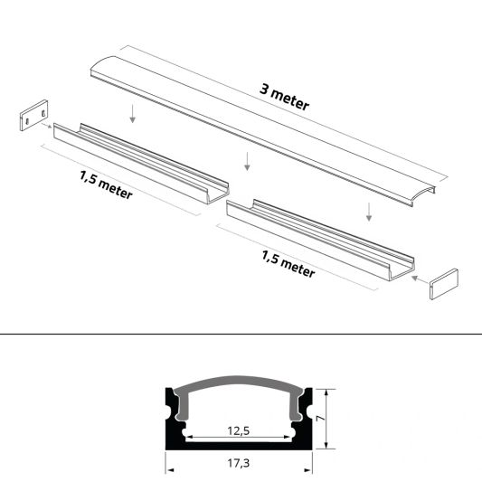 Led profiel 3 meter opbouw laag 8 mm slim line