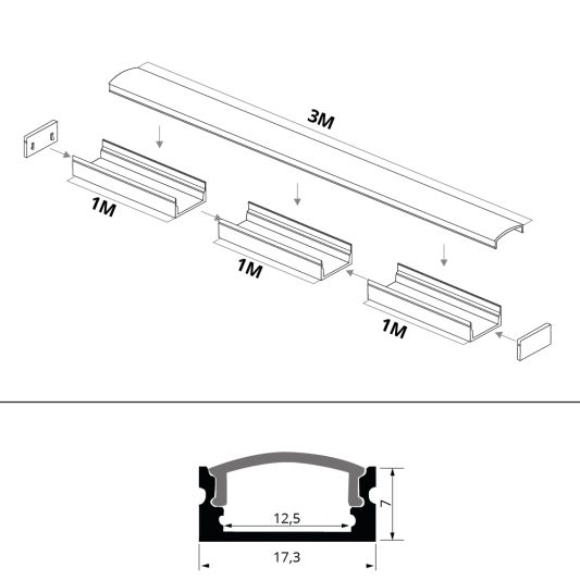 Led profiel 3 meter opbouw laag 8 mm slim line