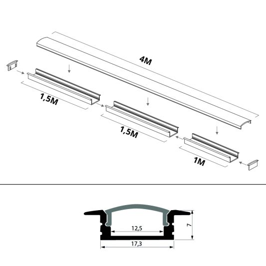 Led profiel 4 meter inbouw laag 8 mm slim line