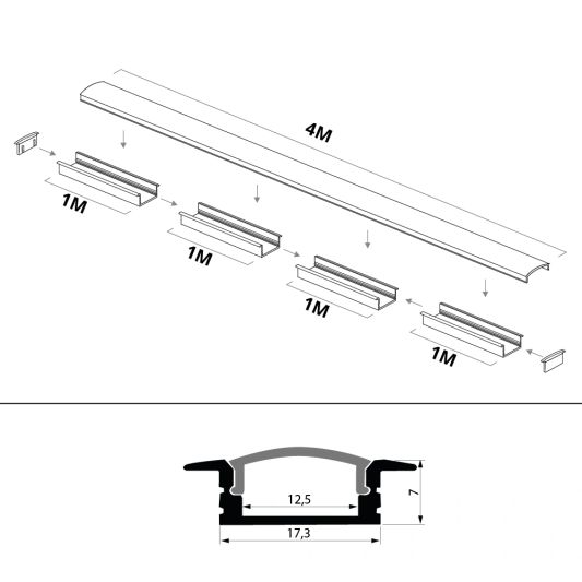 Led profiel 4 meter inbouw laag 8 mm slim line