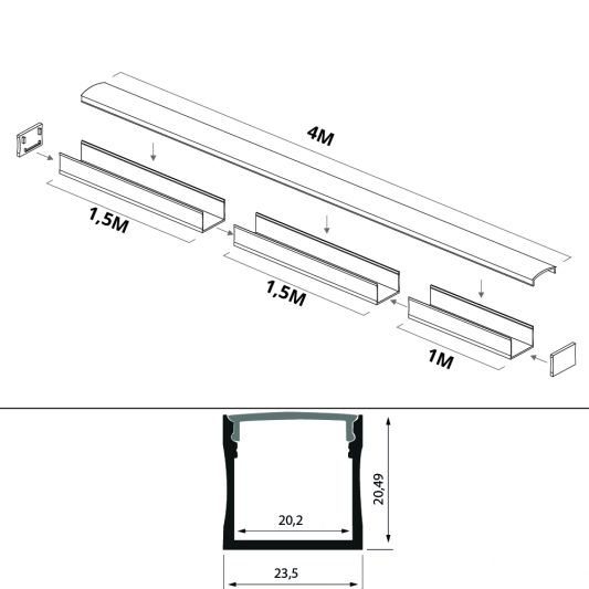 Led profiel 4 meter opbouw breed hoog 20 mm