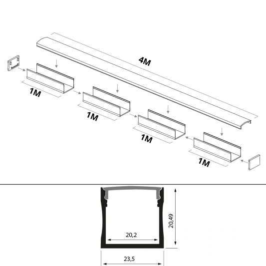 Led profiel 4 meter opbouw breed hoog 20 mm