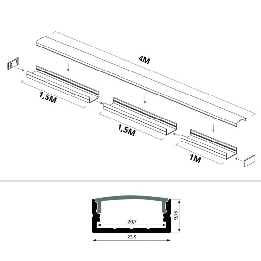 Led profiel 4 meter opbouw breed laag 10 mm