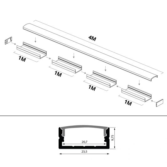 Led profiel 4 meter opbouw breed laag 10 mm