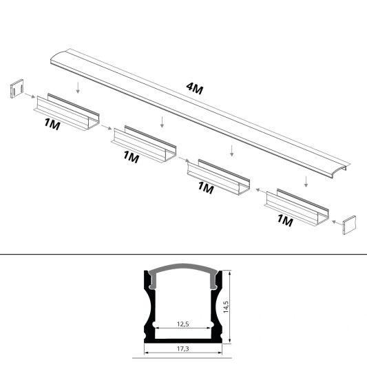 Led profiel 4 meter opbouw hoog 15 mm slim line
