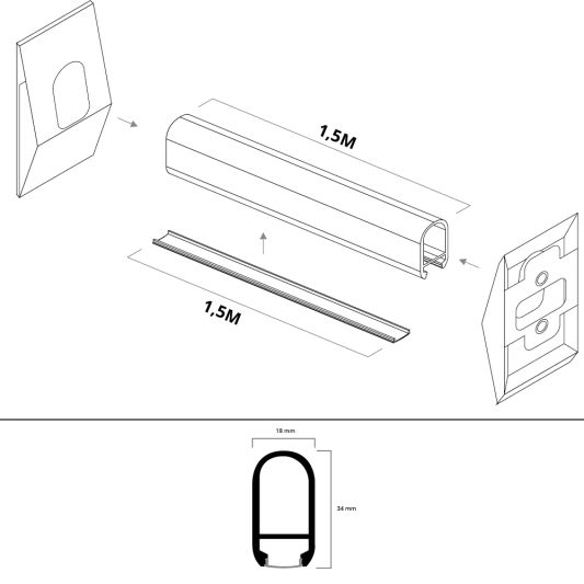 Led profiel garderobe kast verlichting 1,5 meter
