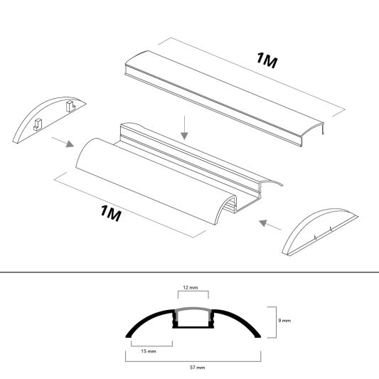 Led profiel voor vloer 1 meter opbouw 10 mm