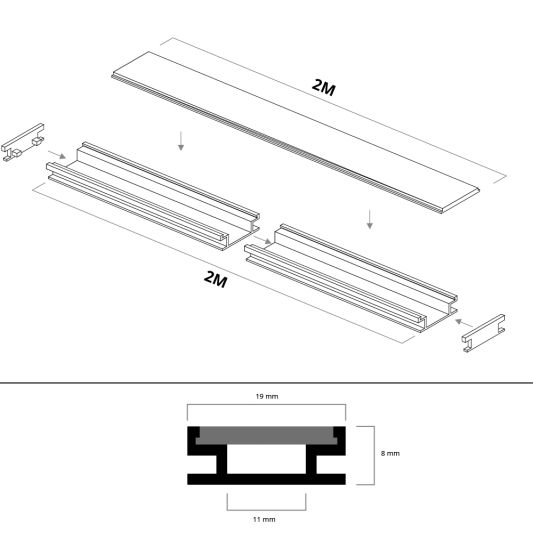 Led profiel voor vloer 2 meter inbouw 8 mm