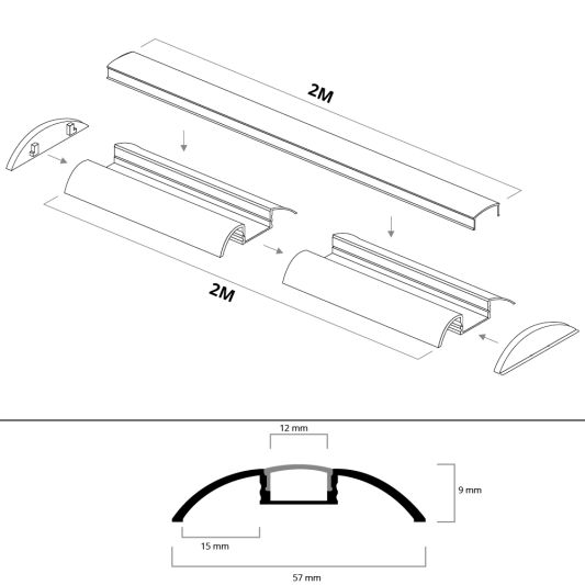 Led profiel voor vloer 2 meter opbouw 10 mm