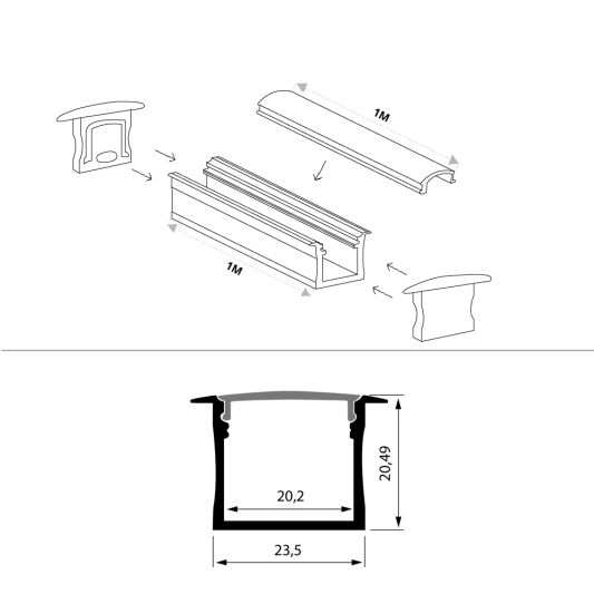 Led strip profiel breed inbouw hoog 1 meter