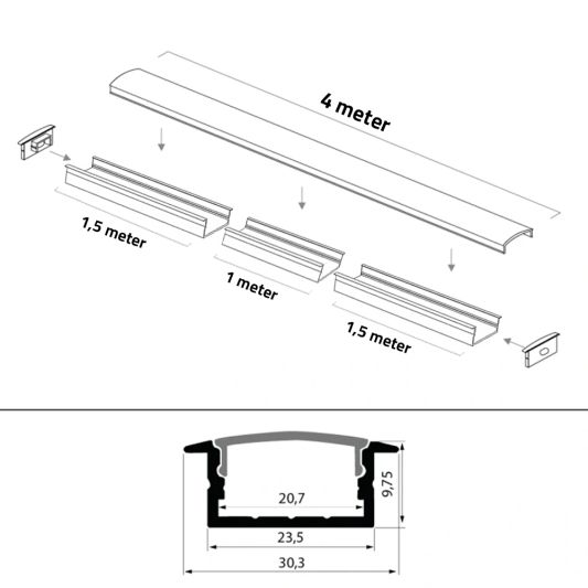 Led strip profiel breed inbouw laag 4 meter