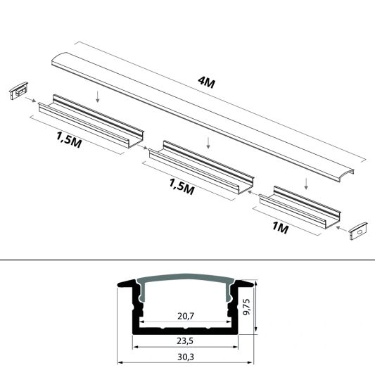 Led strip profiel breed inbouw laag 4 meter