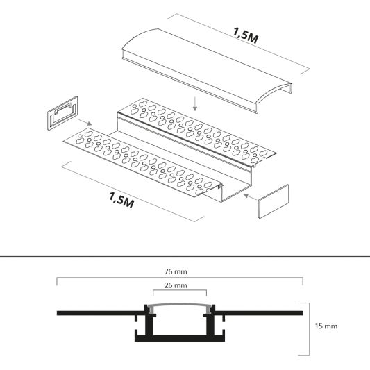 Led stuc profiel breed 1,5 meter