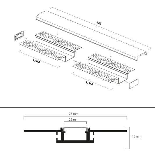 Led stuc profiel breed 3 meter