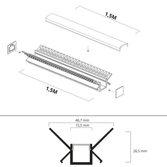 Led tegel profiel / led stuc profiel binnenhoek smal 1 meter