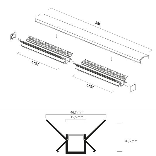 Led tegel profiel / led stuc profiel binnenhoek smal 3 meter
