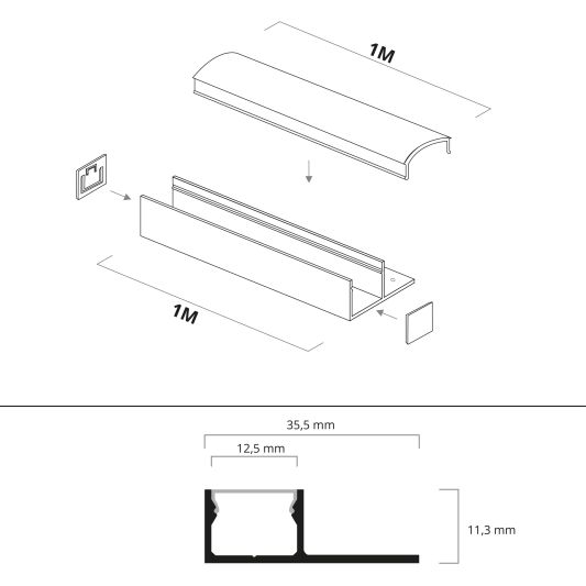 Led tegel profiel / led stuc profiel smal - Stucstop - 1 meter