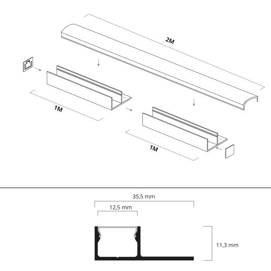 Led tegel profiel / led stuc profiel smal - Stucstop - 2 meter