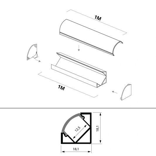 Ledstrip hoekprofiel 1 meter smal 18 mm slim line