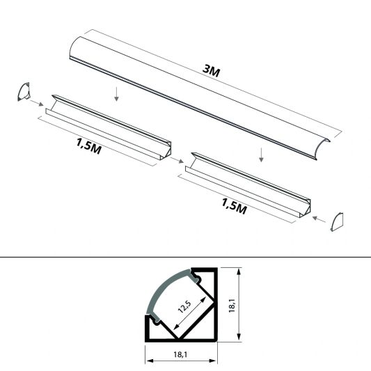 Ledstrip hoekprofiel 3 meter smal 18 mm slim line