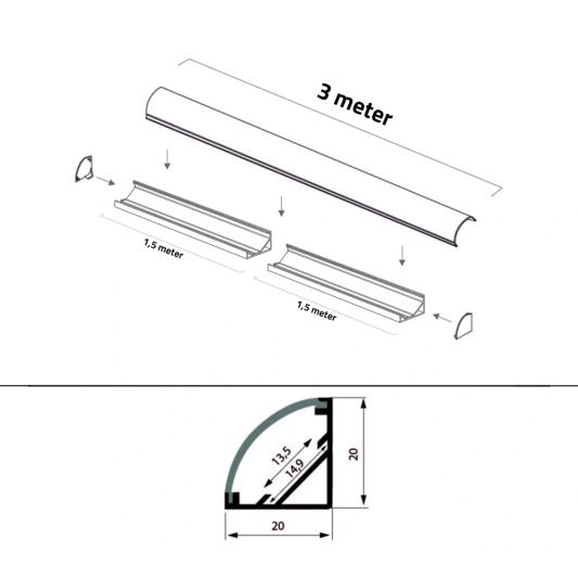 Ledstrip profiel hoek Slim line - compleet met afdekkap 3 meter