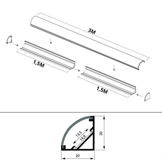 Ledstrip profiel hoek Slim line - compleet met afdekkap 3 meter