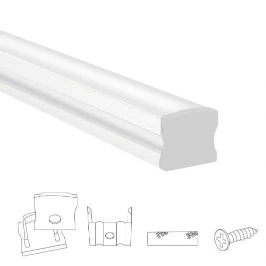 Ledstrip profiel wit opbouw 1,5M - breed en hoog - compleet met afdekkap
